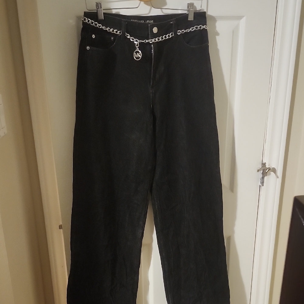 Michael Kors Black Pants with Silver Chain Accent